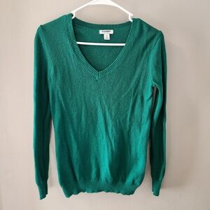 Old Navy V Neck Green Sweater Vibrant Bright St Patrick's Day Preppy Eco